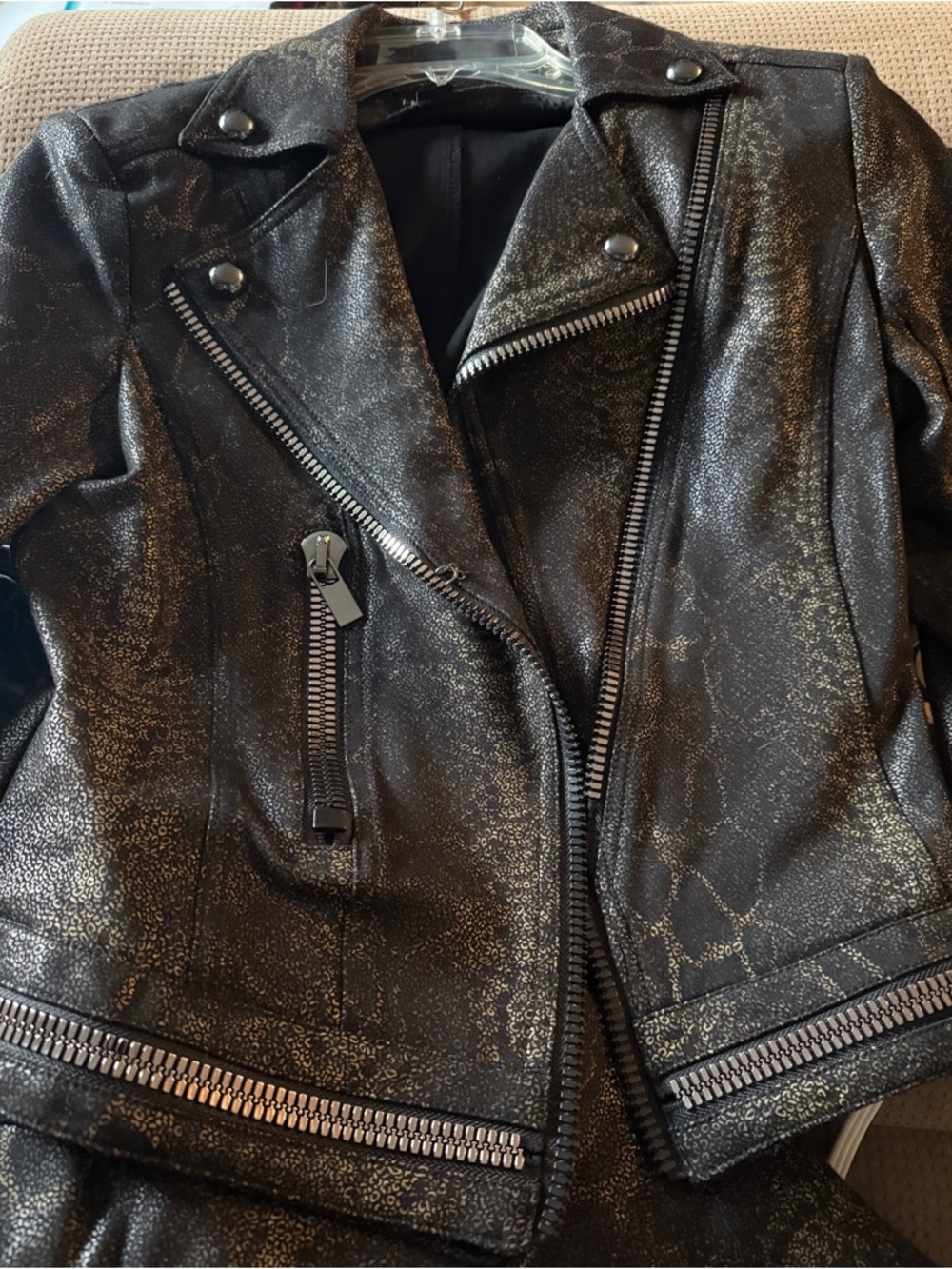 Insight Metallic Black Moto Jacket and Pants with Subtle Gold Sheen